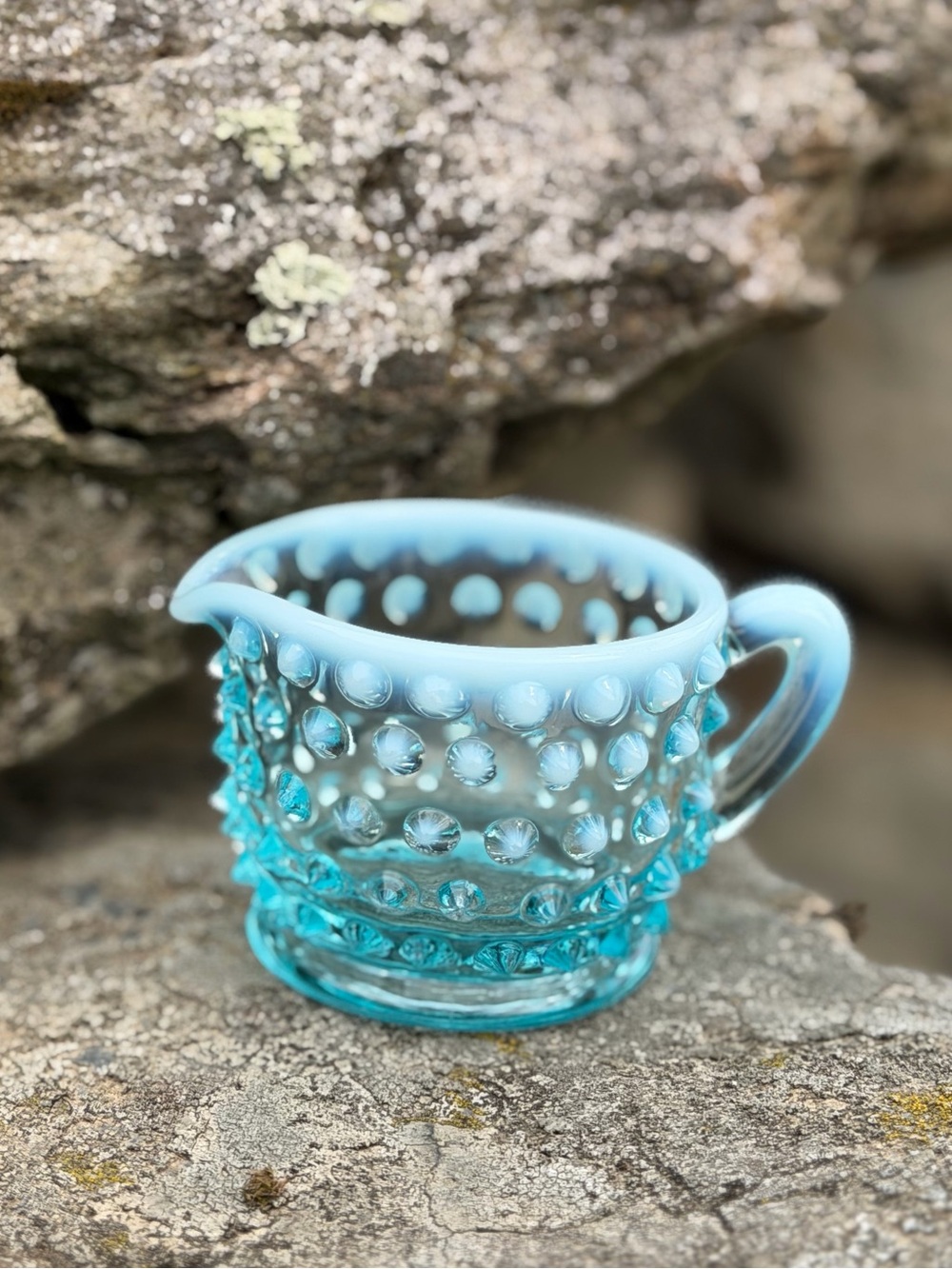 Vintage Fenton Aqua Blue Opalescent Hobnail Glass Creamer